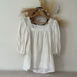 HUNTER BELL | evie top white eyelet Pom Pom blouse top